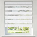 Berissa Wheat Inspired Blackout Free-Stop Zebra Blinds Cordless Child Safe in a bright window setting.