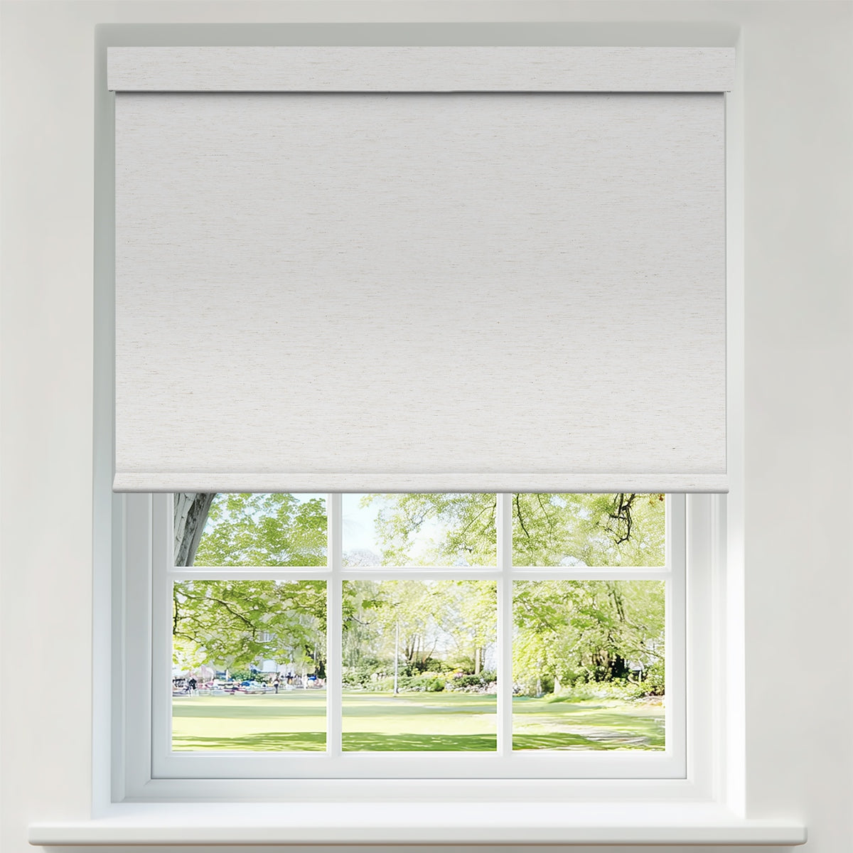 Berissa No Drill White & Warm Beige Wheat Texture Roller Blinds: Product Showcase Image