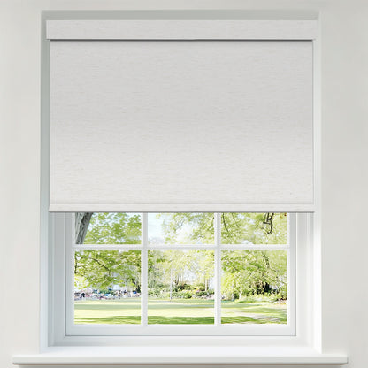 Berissa No Drill White & Warm Beige Wheat Texture Roller Blinds: Product Showcase Image