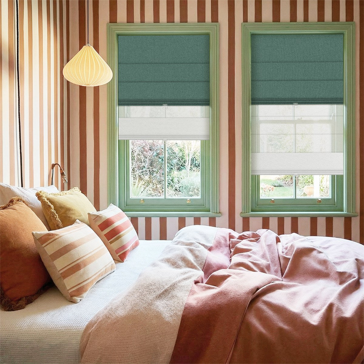 Berissa Vintage Blackout Green No Drill Double Shades Roman Shades: Practical Application of Shades