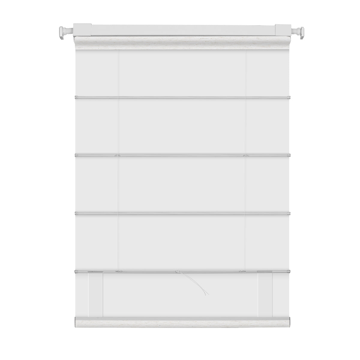 Berissa Classic Obscura Linen Blackout Linen No Drill Roman Shades in white fabric with smooth drape.