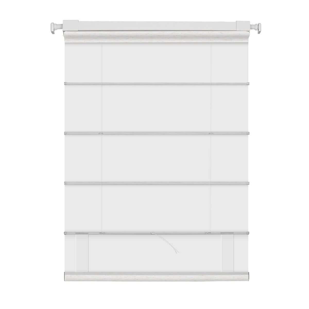 Berissa Classic Obscura Linen Blackout Linen No Drill Roman Shades in white fabric with smooth drape.