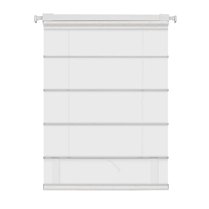 Berissa Classic Obscura Linen Blackout Linen No Drill Roman Shades in white fabric with smooth drape.