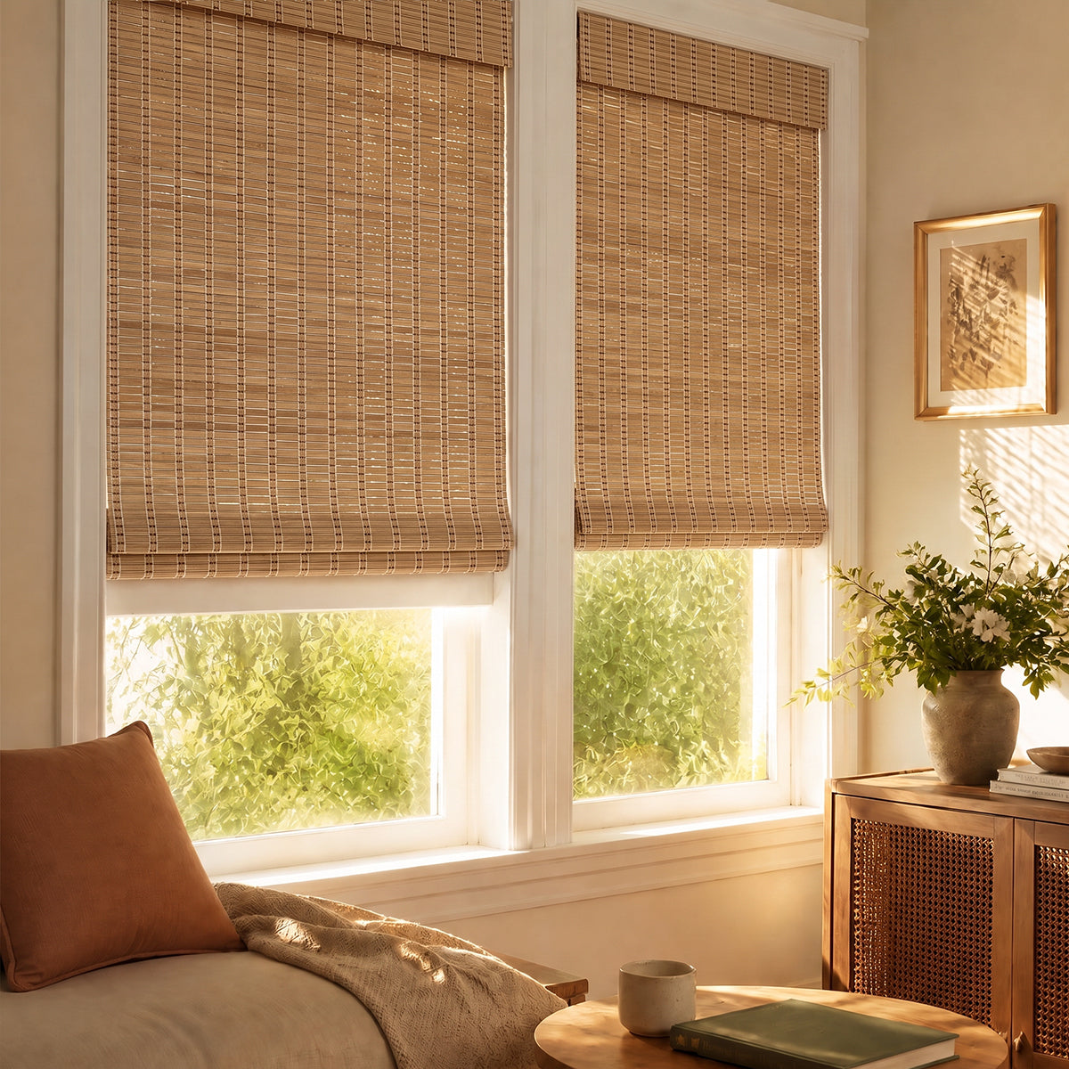Berissa Cordless Warm Light Filtering Handcrafted Texture Bamboo Shades