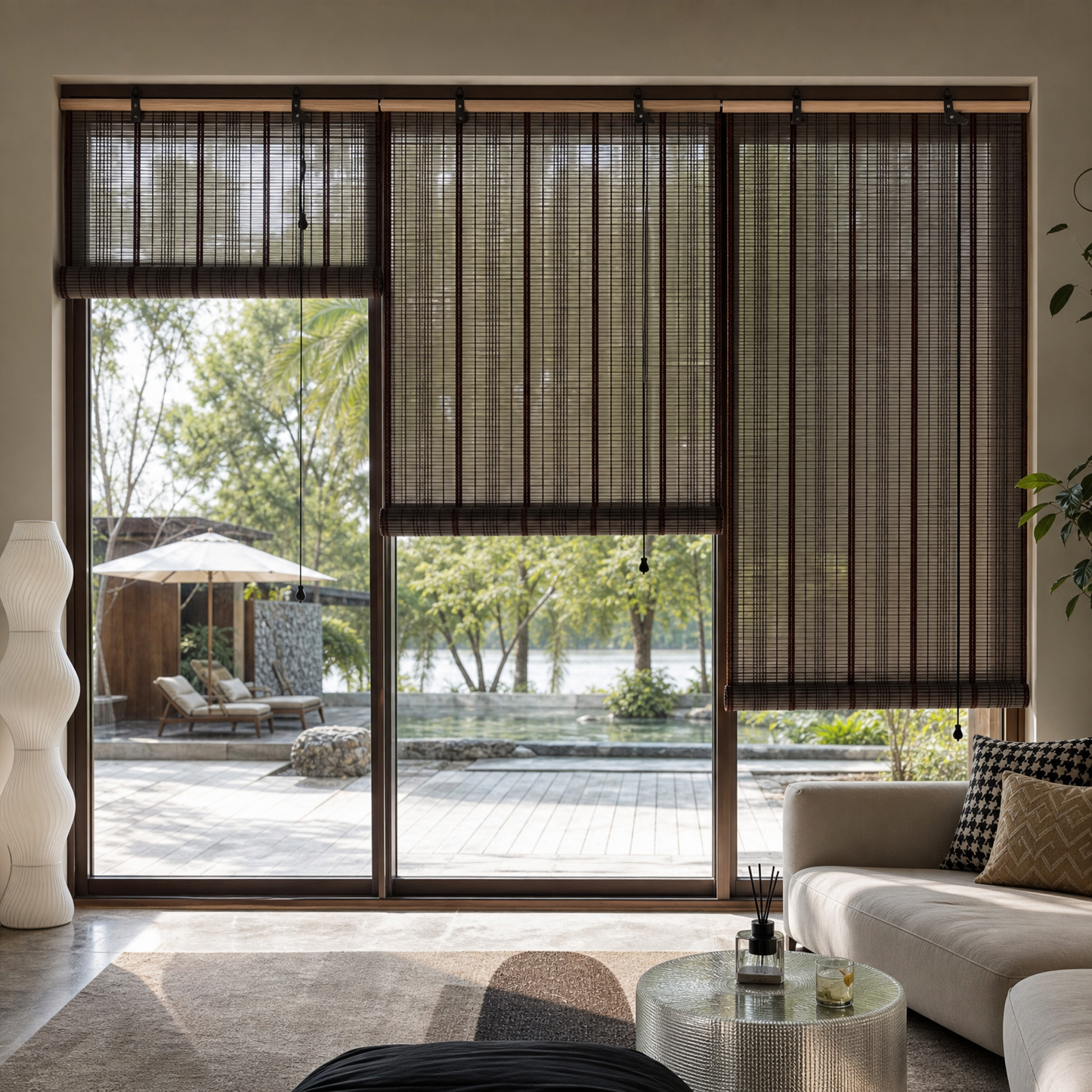 Berissa Natural Light Filtering Sunshade Outdoor Bamboo Roller Shades