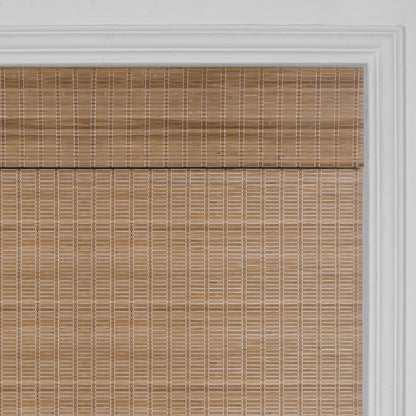Berissa Cordless Warm Light Filtering Handcrafted Texture Bamboo Shades close-up view with refined natural bamboo texture.