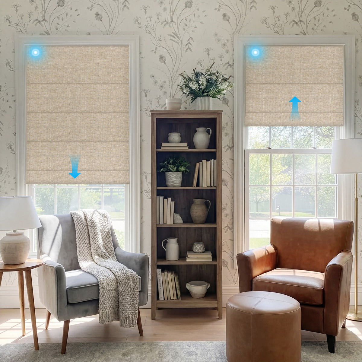 Berissa Motorized Remote Custom Textured Blackout Roman Shades: Practical Application of Shades