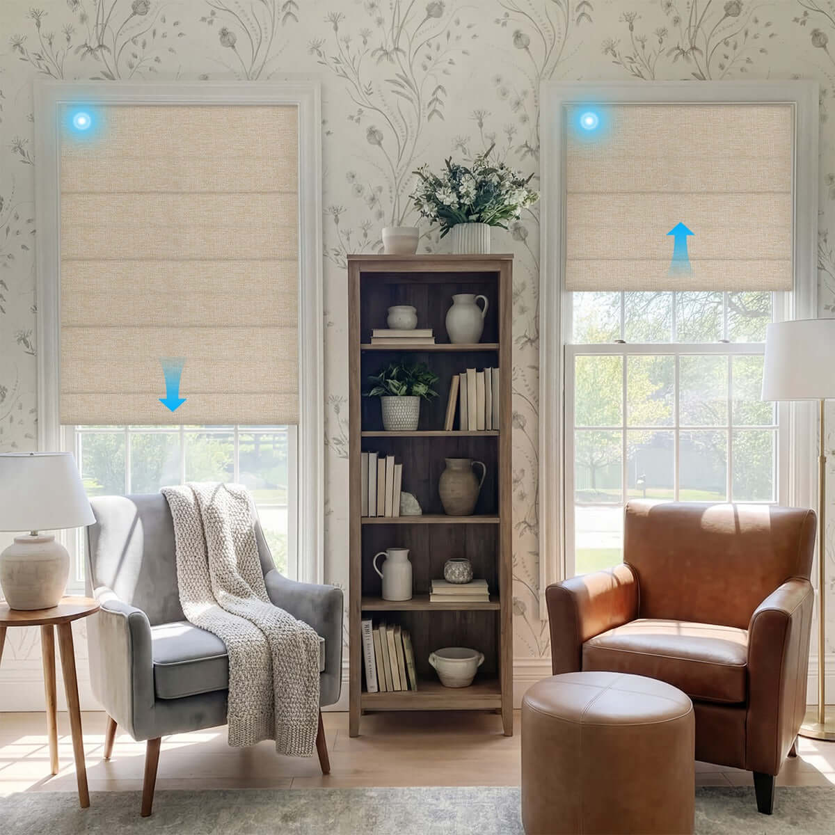 Berissa Motorized Remote Custom Textured Blackout Roman Shades: Practical Application of Shades