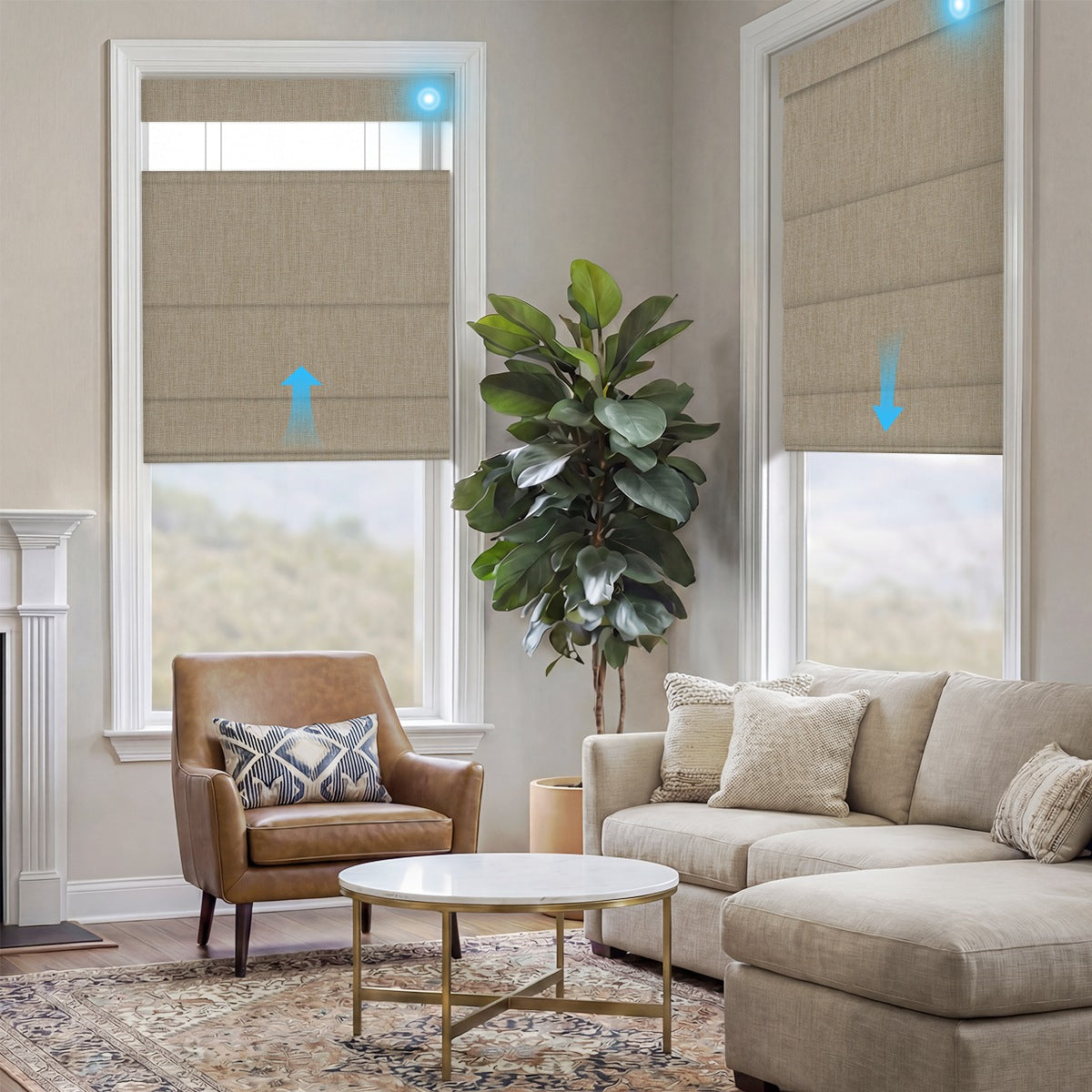 Berissa Motorized Top Down Bottom Up Custom Blackout Roman Shades: Practical Application of Shades