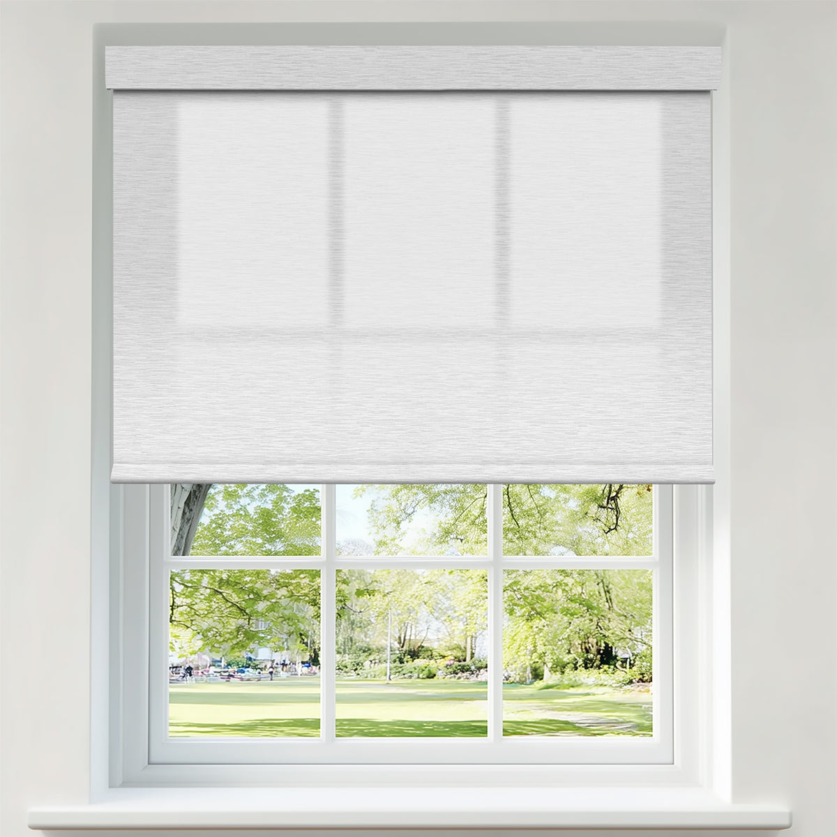 Berissa No Drill Light Filtering with Outside View Maze Jacquard Roller Blinds: Product Showcase Image