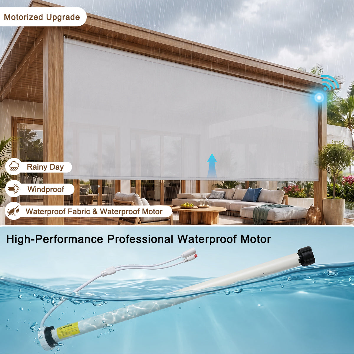 Berissa Custom Outdoor Cordless See-through Solar Fabric Roller Shade