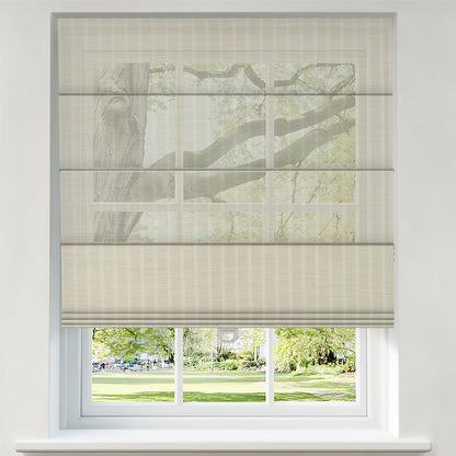 Berissa Natural Style Faux Bamboo Roman Shades complementing a sunny window view with light-filtering texture.