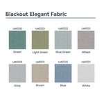 Fabric options for Berissa Blackout Elegant Top Down Bottom Up Roman Shades in various colors including green, gray, and blue.