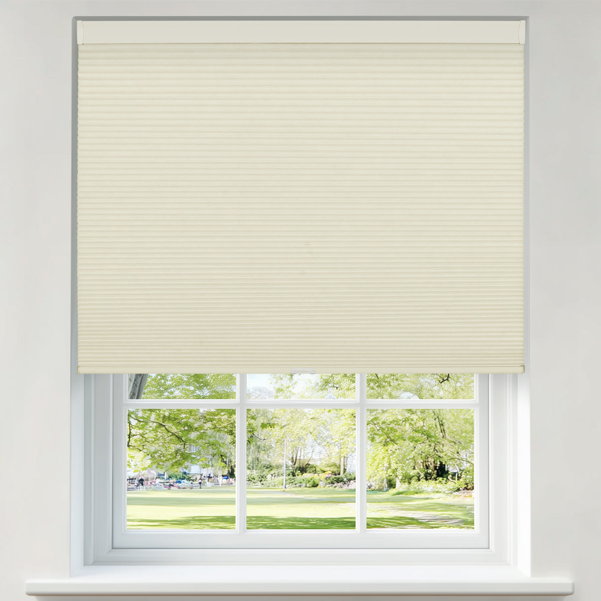 Berissa Classic Thermal Cordless Cellular Shades Noise Reduction in a window with natural light.