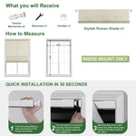 Berissa Light Filtering Imitation Bamboo No Drill Roman Shades installation guide with accessories included.