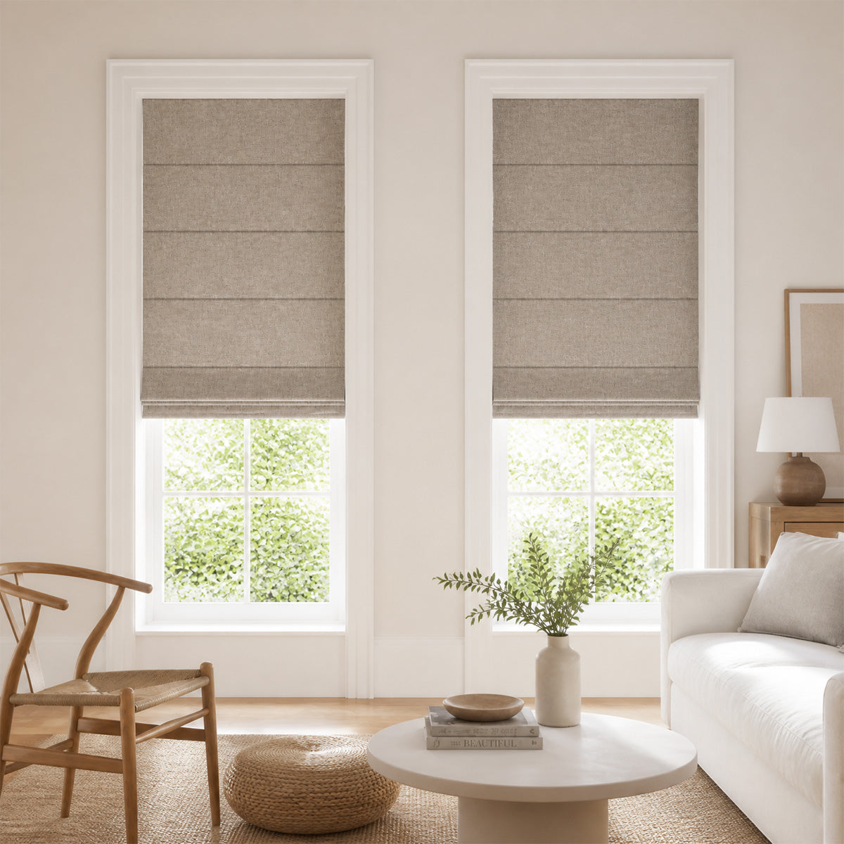 Berissa Custom No-Drill Soft Blackout Roman Shades