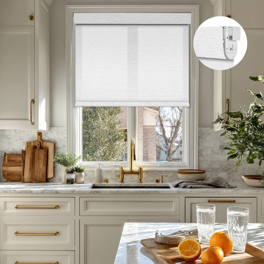 Berissa No Drill White & Warm Beige Wheat Texture Roller Blinds: Practical Application of Shades