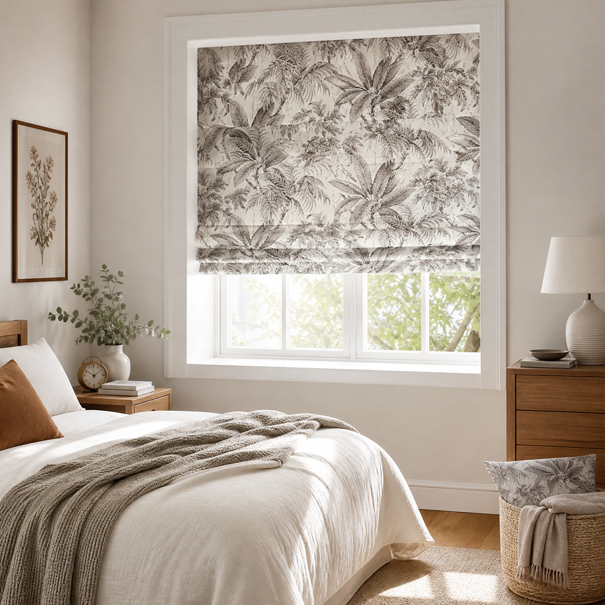 Berissa No-Drill Cordless Blackout Botanical Roman Shade