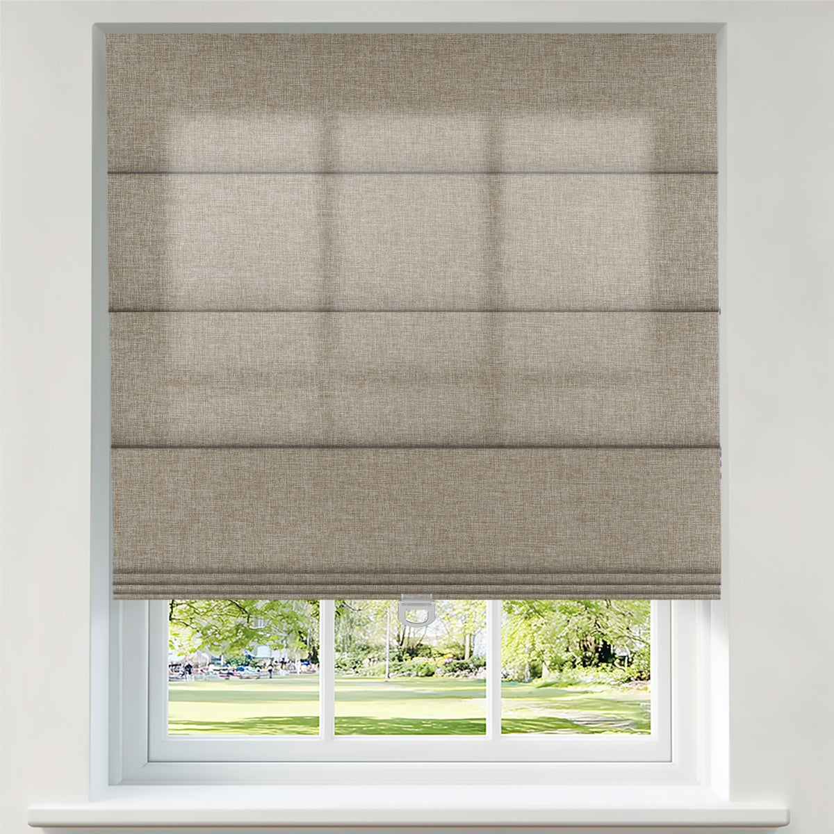 Berissa Classic Linen Glow Roman Shades Cordless Child Safe: Product Showcase Image