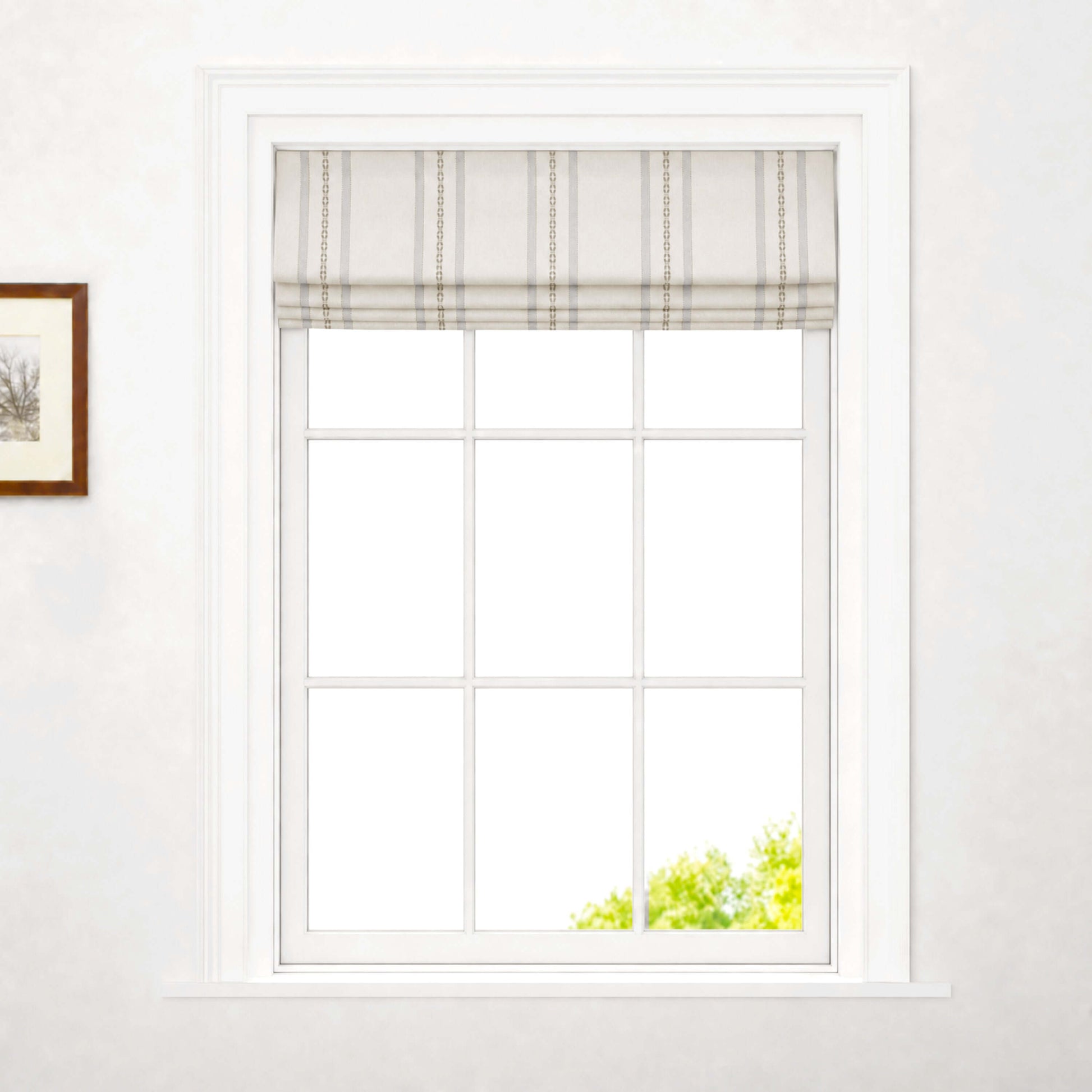 Berissa No Tool Cotton Linen Cordless Relaxed Roman Shade installed in a bright window setting.