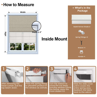 Berissa Day Night Soft Elegant Blackout Custom Color Roman Shades: Installation & Hardware Diagram