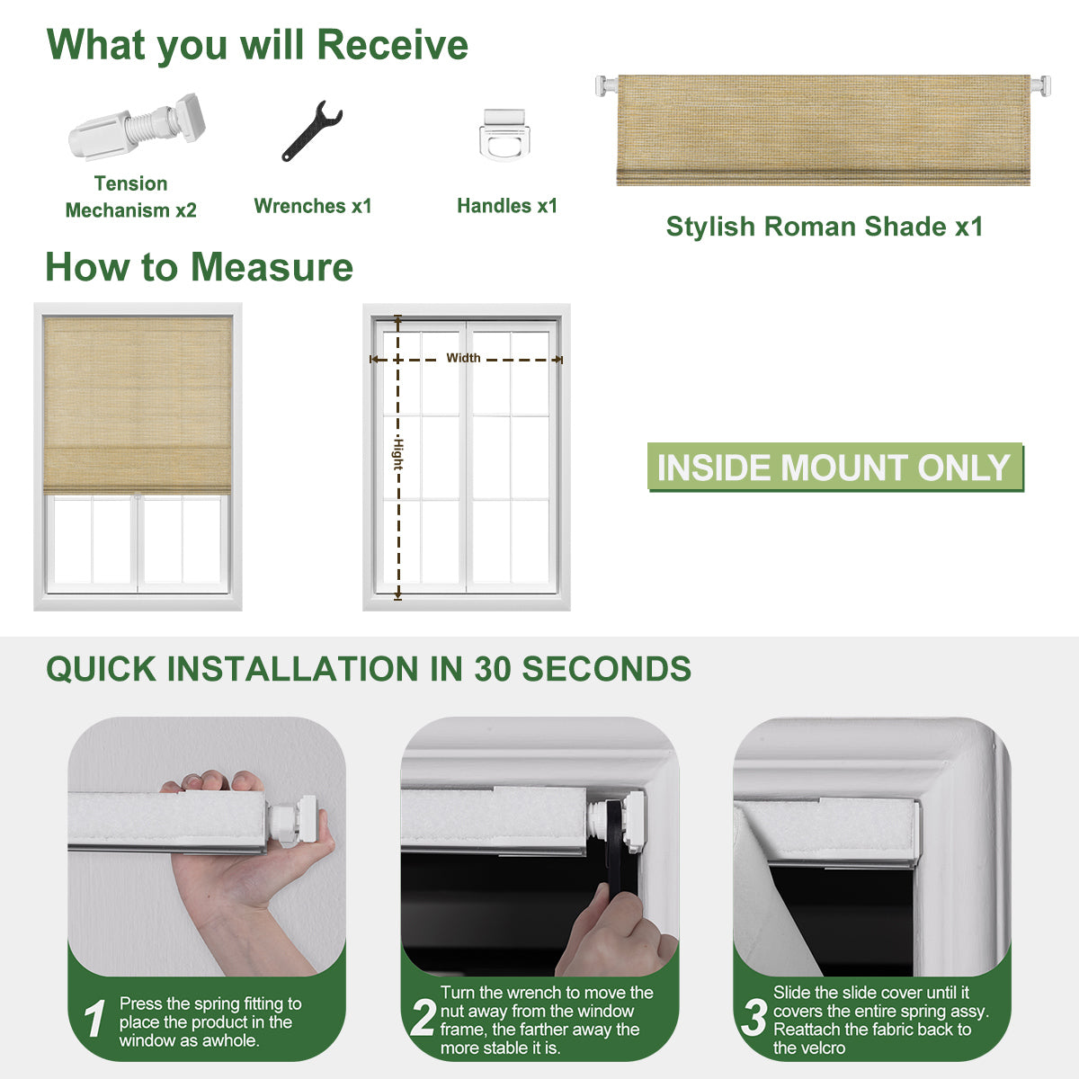 Berissa Drill-Free Bordered Hemp Roman Blind  Neat and Natural