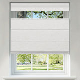 Berissa Classic Obscura Linen Blackout Linen No Drill Roman Shades displayed in a bright window setting.