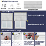 Berissa Classic Roman Shades Cordless Child Safe installation guide with measuring instructions and package contents.