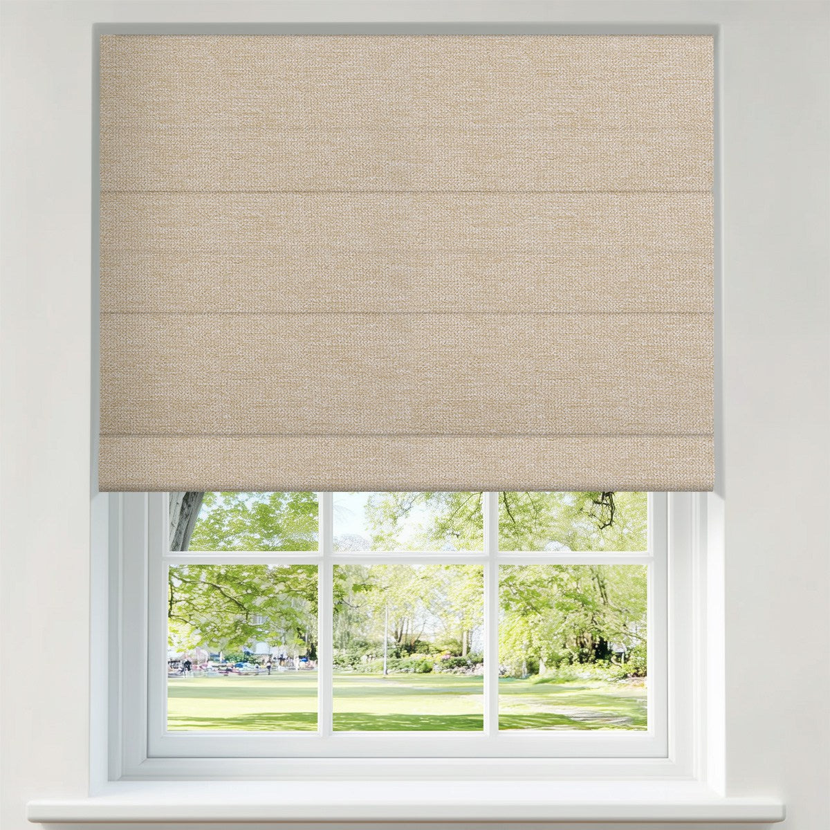 Berissa Motorized Remote Custom Textured Blackout Roman Shades: Product Showcase Image