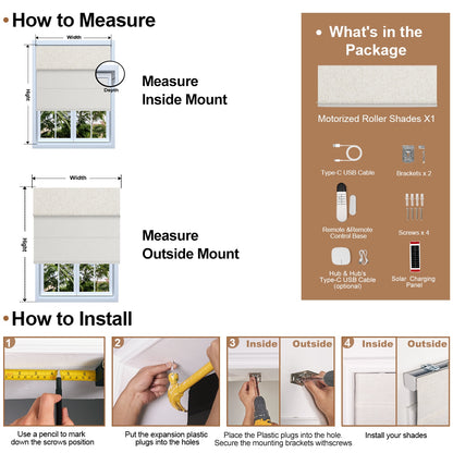 How to measure and install Berissa Custom Blackout and Light Filtering Splicing Motorized Remote Roman Shades.