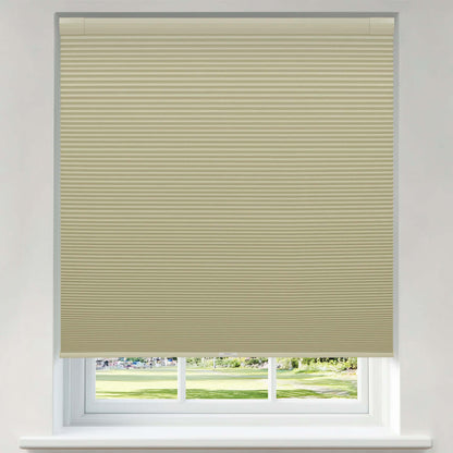 Berissa Budget-Friendly Classic No Drill  Easy-Install Cellular Shades in light beige color installed on a window.