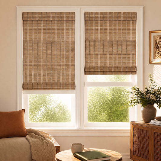 Berissa Cordless Warm Light Filtering Handcrafted Texture Bamboo Shades