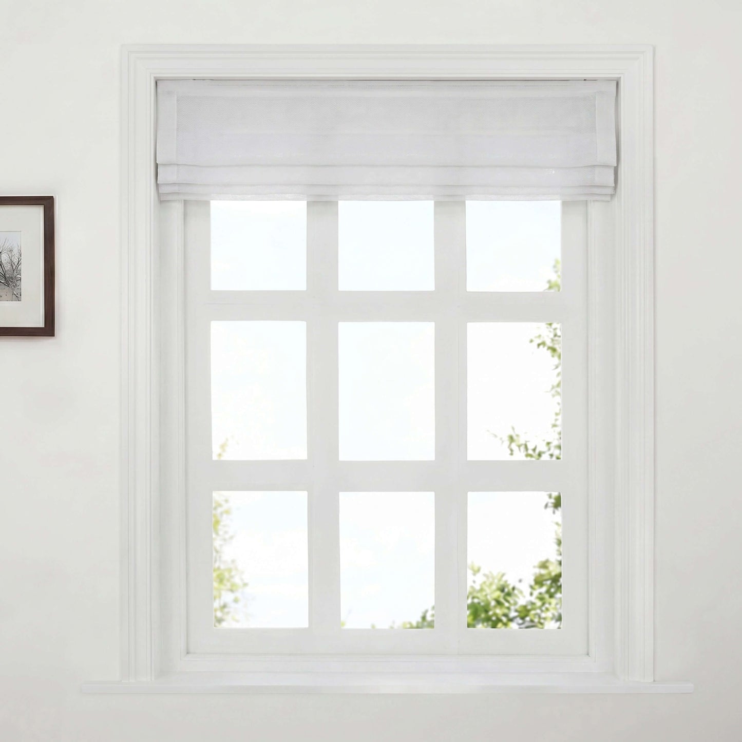 Berissa No Drill No Tool Soft Cotton Custom Relaxed Roman Shade adorning a bright window with natural light filtering through.