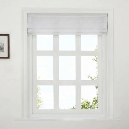 Berissa No Drill No Tool Soft Cotton Custom Relaxed Roman Shade adorning a bright window with natural light filtering through.