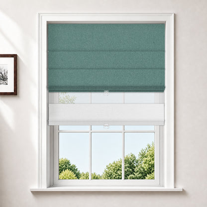 Berissa Vintage Blackout Green No Drill Double Shades Roman Shades