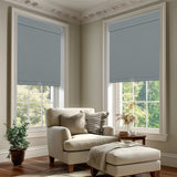 Berissa Classic No Drill Perfect Fit Without Light Leakage Cordless Roller Shades in a modern living room.