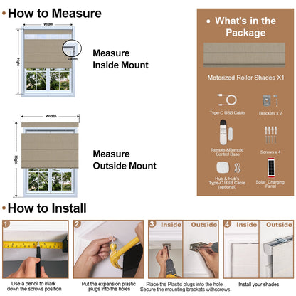 How to measure and install Berissa Motorized Top Down Bottom Up Custom Blackout Roman Shades with included tools.