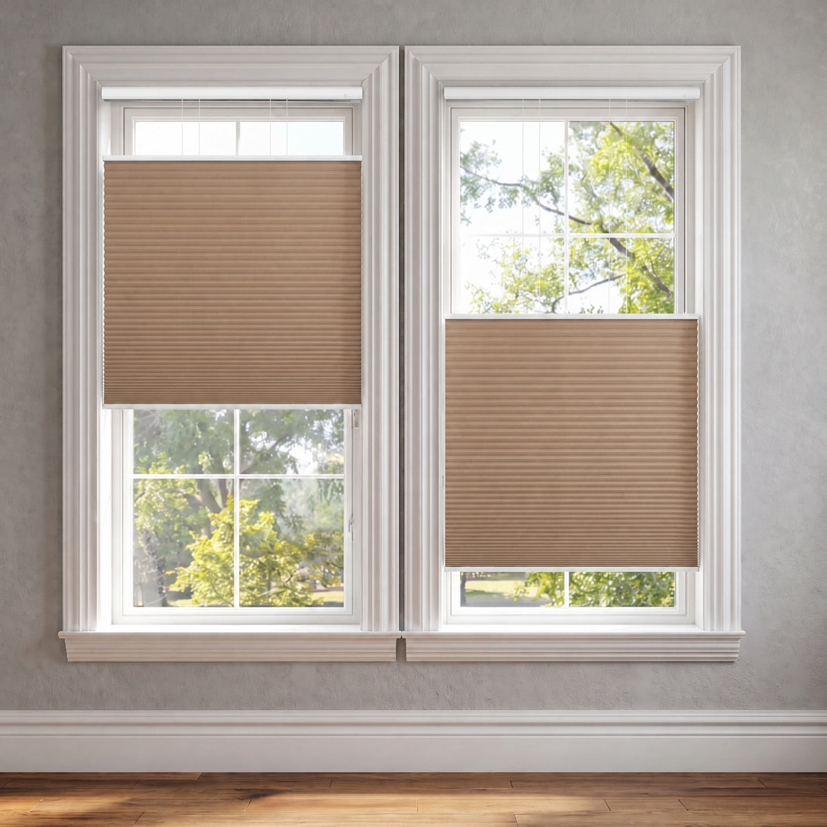 Berissa Motorized No-Drill Top-Down Bottom-Up Blackout Cellular Shade