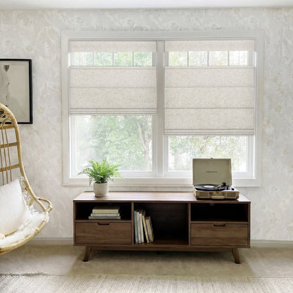 Berissa Linen-Inspired Blackout Fabric With Refined Straw-Tone Striping Roman Shades