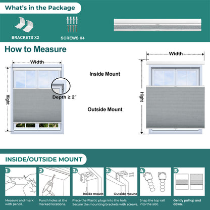 Berissa Double Cell Honeycomb Top Down Bottom Up Cellular Blinds: Installation & Hardware Diagram