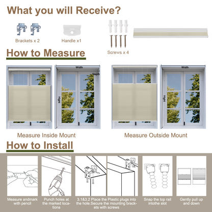 Berissa Shallow Depth Fit Cordless Top Down Bottom Up Cellular Shades installation guide and parts list.