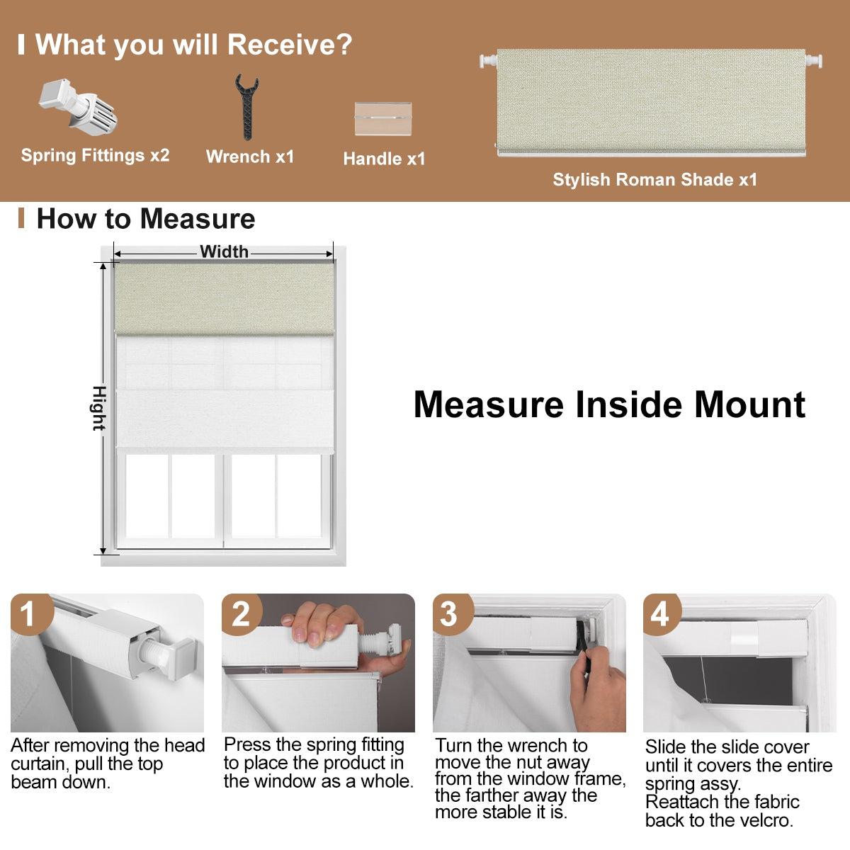 Berissa Day Night Blackout Classic No Drill Easy to Install Roman Shades