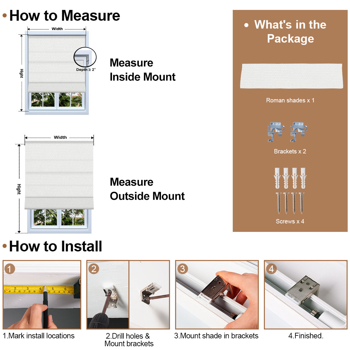 How to measure and install Berissa Pure Soft Waffle Texture Blackout Roman Shade Cordless Child Safe.