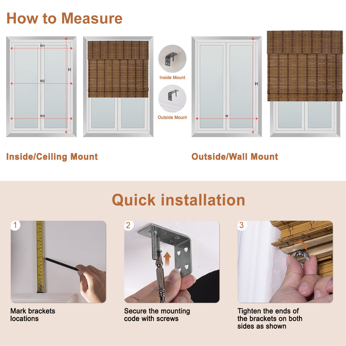 How to measure and install Berissa Minimalist Natural Contemporary Eco Chic Premium Bamboo Shades for your windows.