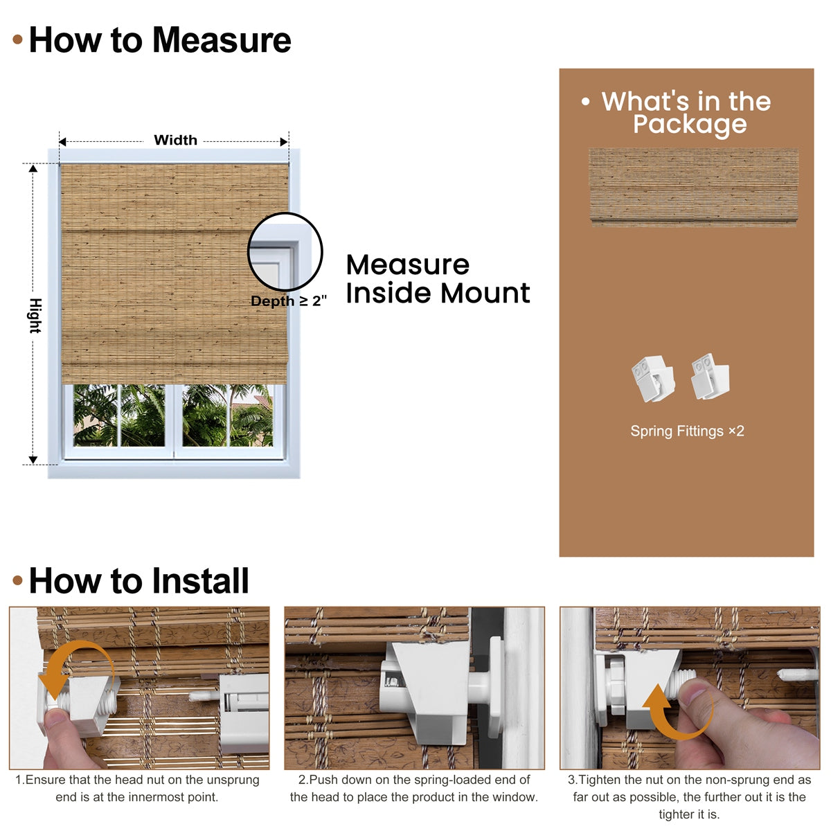 Berissa Sunwoven Natural Bamboo Roman Shade: Installation & Hardware Diagram
