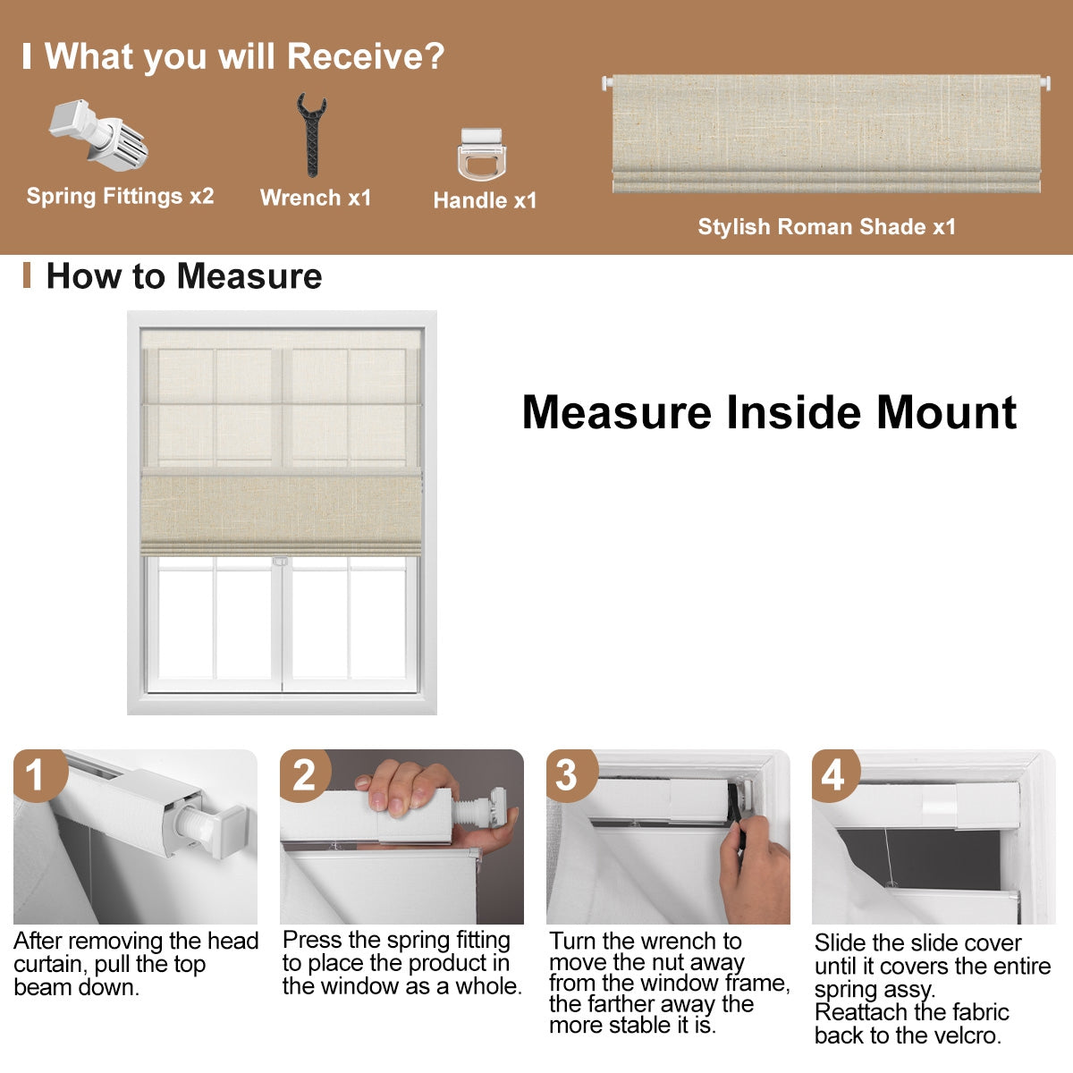 Berissa Custom Linen Vista Linen Classic No Drill Roman Shades