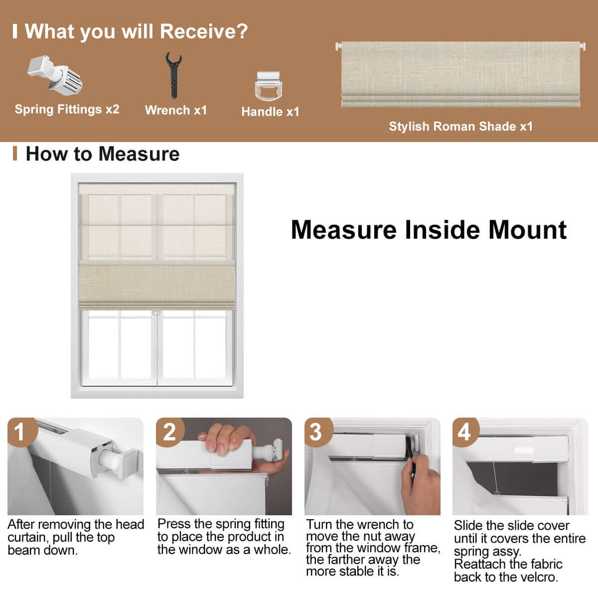 Berissa Custom Linen Vista Linen Classic No Drill Roman Shades