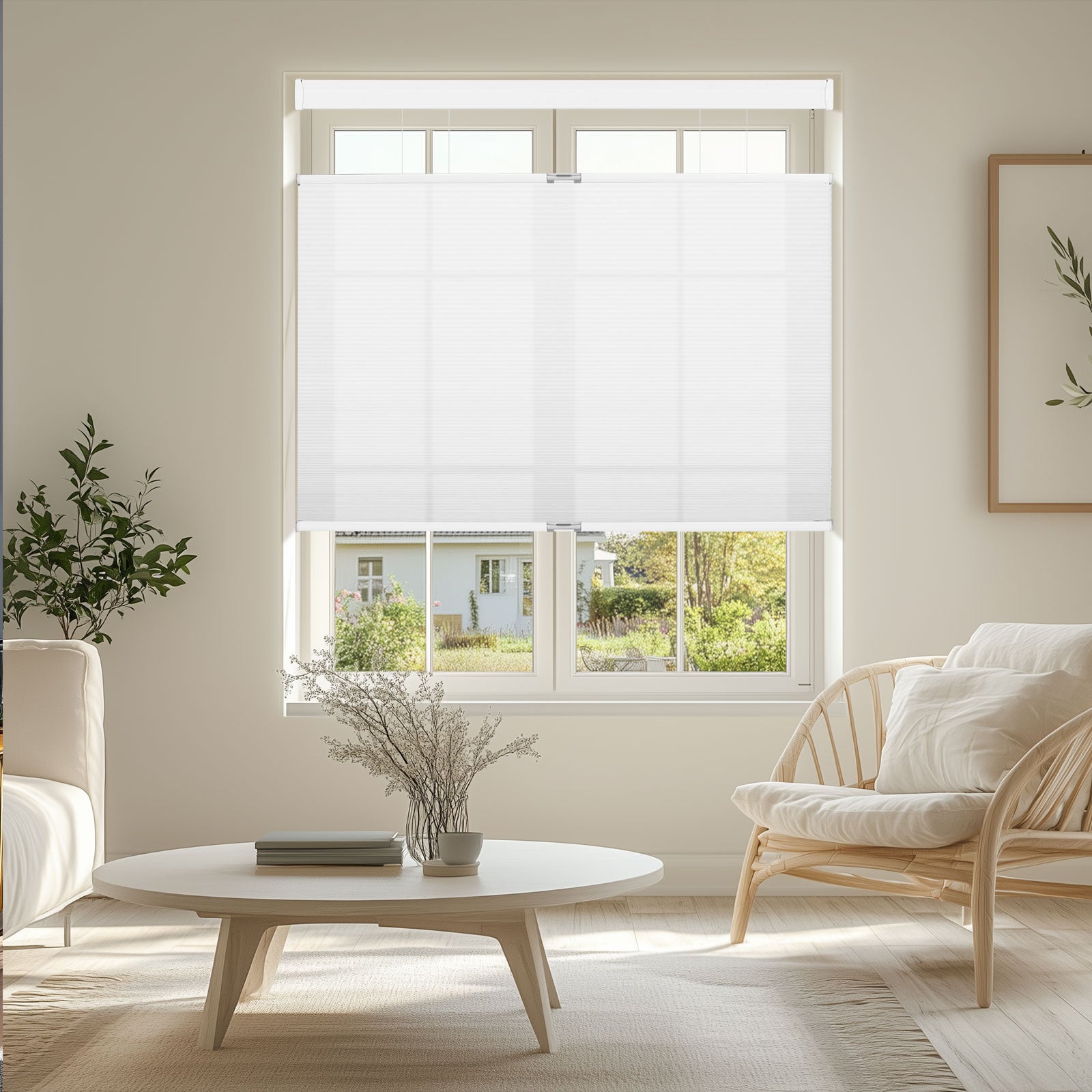 Berissa Classic Blackout Top Down Bottom Up Cellular Shades in a modern living room setting.