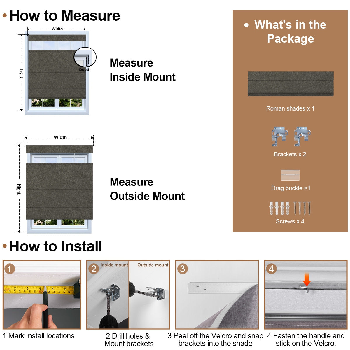 How to Measure and Install Berissa Linen Look Blackout Flat Fold Top Down Bottom Up Roman Shade