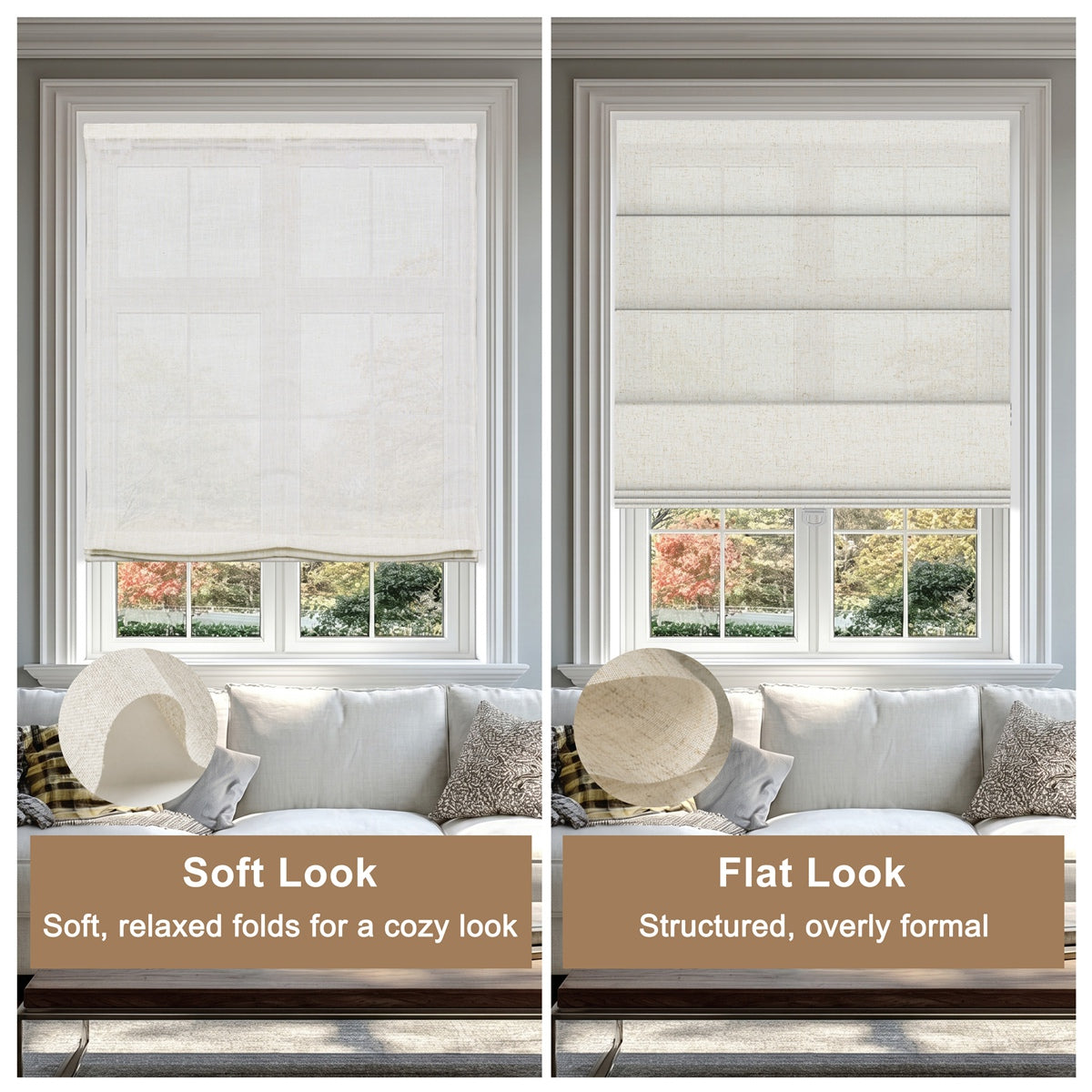 Berissa Soft Creamy Cotton Beige Textured Roman Shades:  Key Selling Points Showcase 1